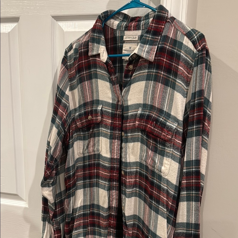 American Eagle Outfitters Plaid Long Sleeve Shirt - Red, Green, White